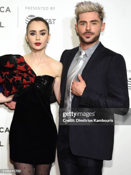 Lilly Collins and Zac Efron attend "Extremely Wicked, Shockingly Evil And Vile" - 2019 Tribeca Film Festival at BMCC Tribeca PAC on May 02, 2019 in...