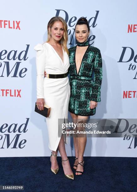 Christina Applegate and Linda Cardellini arrive at Netflix's "Dead To Me" Season 1 Premiere at The Broad Stage on May 02, 2019 in Santa Monica,...