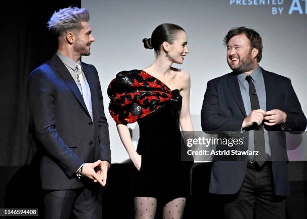 Lily Collins and Zac Efron participate in the Q&A for Netflix's "Extremely Wicked, Shockingly Evil and Vile" Tribeca Film Festival Premiere at BMCC...