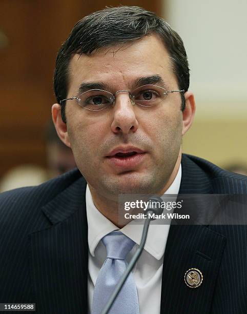 Rep. Justin Amash participates in a House Foreign Affairs Committee hearing about. The War Powers Act on May 2011 in Washington, DC. The committee...