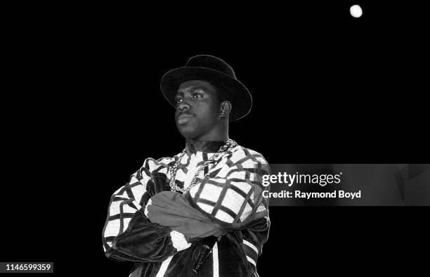 Cool J.'s producer and hype man E-Love at center stage at the U.I.C. Pavilion in Chicago, Illinois in July 1987.