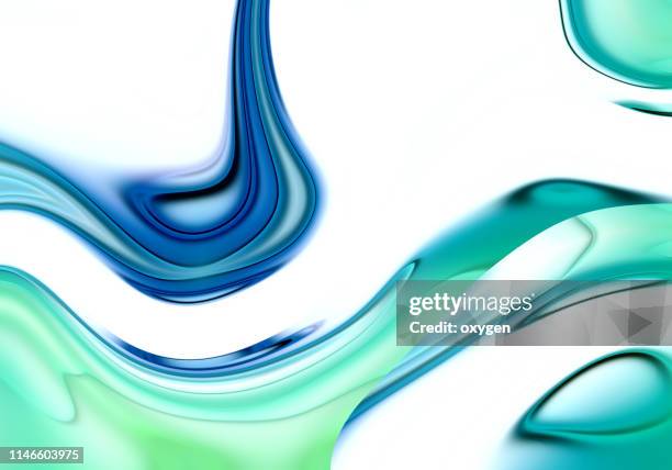 abstract blue and green wave water drop background, air bubble, twisted glass shape - white morph photos et images de collection