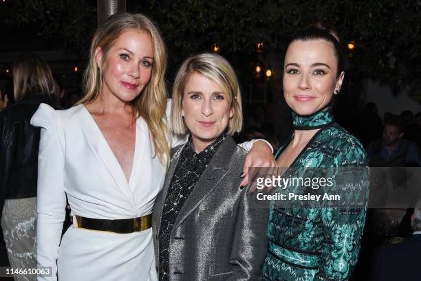 Christina Applegate, Liz Feldman and Linda Cardellini attend Netflix's "Dead To Me" season 1 premiere at The Broad Stage on May 02, 2019 in Santa...