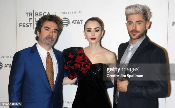 Director Joe Berlinger, actors Lily Collins and Zac Efron attend the screening of "Extremely Wicked, Shockingly Evil and Vile" during the 2019...