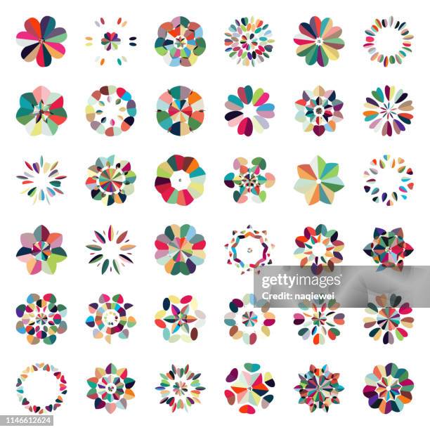 stockillustraties, clipart, cartoons en iconen met vector kleurrijke floral pattern knoppen icon collectie - set of globe web icons and vector logos