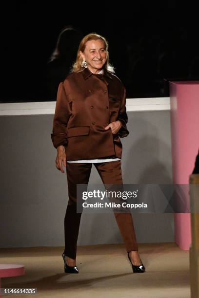 Fashion Designer Miuccia Prada walks the runway during the Prada Resort 2020 Collection on May 02, 2019 in New York City.