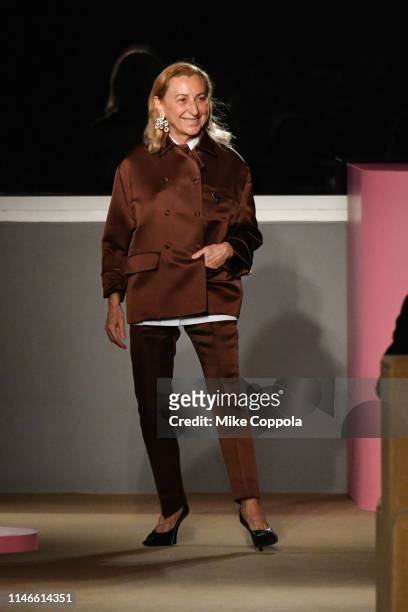 Fashion Designer Miuccia Prada walks the runway during the Prada Resort 2020 Collection on May 02, 2019 in New York City.
