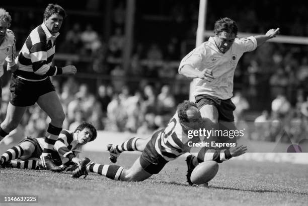 Action during Bath vs Bristol rugby match at Twickenham Stadium, Greater London, UK, 28th April 1984.