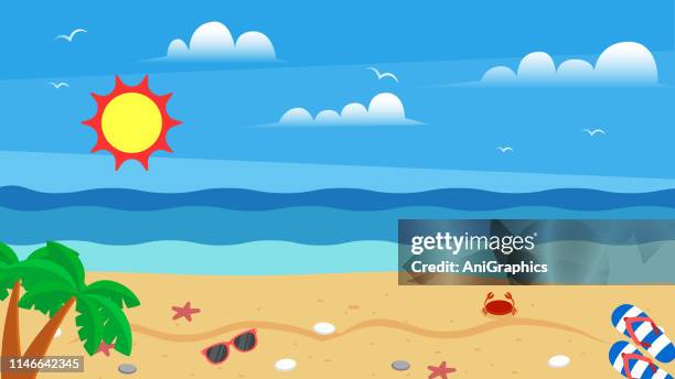 colorful beah and beach accessories - beach shells stock illustrations