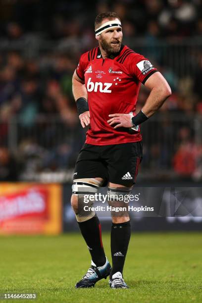 Kieran Read of the Crusaders looks on during the round 12 Super Rugby match between the Crusaders and Sharks at Christchurch Stadium on May 03, 2019...