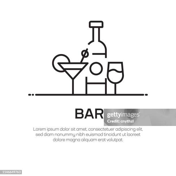 ilustrações, clipart, desenhos animados e ícones de ícone da linha do vetor da barra-ícone fino simples da linha, elemento superior do projeto da qualidade - martini