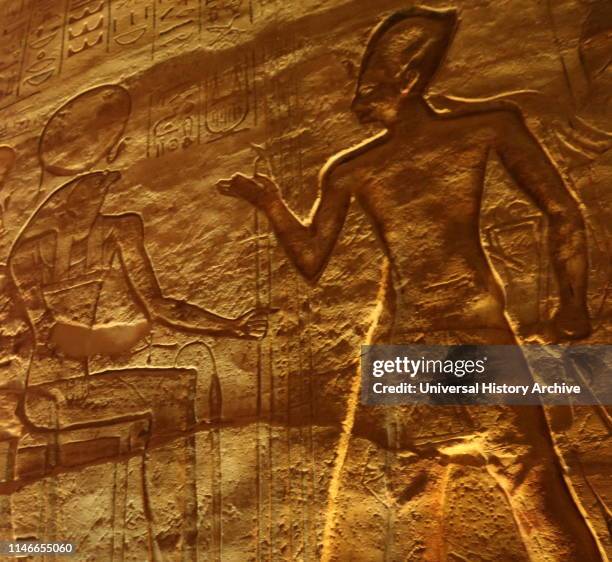 Photograph taken of the Abu Simbel Temple, in Nubia, Southern Egypt, near the border with Sudan. The complex is a UNESCO World Heritage Site. The...