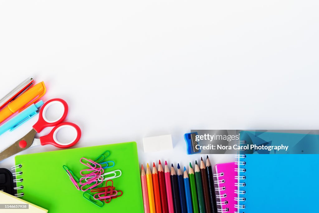 School and Office Supplies on White Background