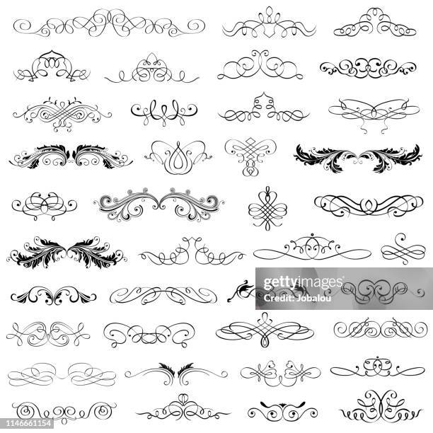 big collection calligraphic and flourishes elements - calligraphy border designs stock illustrations