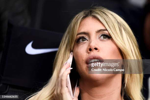 Wanda Nara, wife and football agent of Mauro Icardi, looks on prior to the Serie A football match between FC Internazionale and Empoli FC. FC...