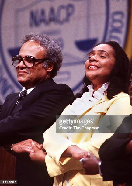 Benjamin Hooks and Coretta Scott King and Benjamin Hooks sing at a NAACP convention in Miami in June 30th, 1980.