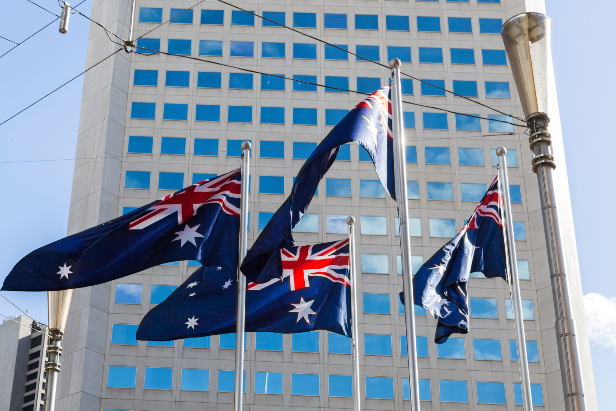 Australian flag and the central business district of Melbourne Australian flag and the central business district of Melbourne