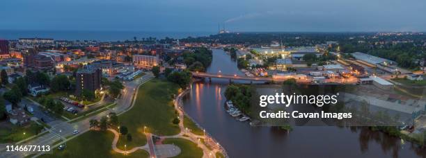 restored superfund site, sheboygan river, sheboygan, wisconsin - rust belt town stock pictures, royalty-free photos & images