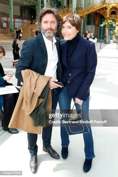 Christophe Ono-dit-Biot and Daphne Roulier attend the Chanel Cruise Collection 2020 : Front Row at Le Grand Palais on May 03, 2019 in Paris, France.