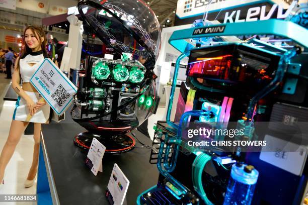 Essencore gaming units are displayed during Computex at Nangang exhibition centre in Taipei on May 28, 2019.