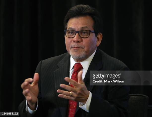 Former Attorney General Alberto Gonzales speaks about Attorney General William Barr and the Mueller Report during the American Bar Association's...