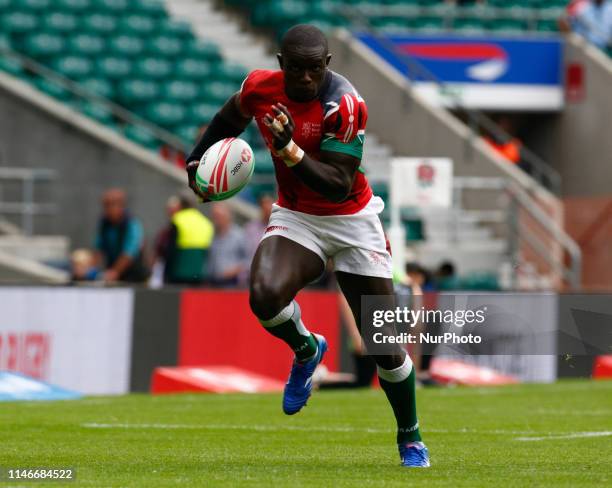 Andrew Amonde of Kenya during The HSBC World Rugby Sevens Series 2019 London 7s Challenge Trophy Quarter Final Match 28 between Kenya and Scotland at...