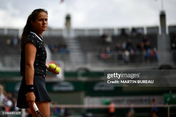 Russia's Daria Kasatkina reacts during her tennis match against Italy's Jasmine Paoli in their women's singles first round match on day three of The...