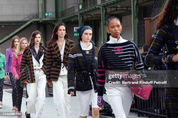 Models walk the runway during Chanel Cruise 2020 Collection at Le Grand Palais on May 03, 2019 in Paris, France.