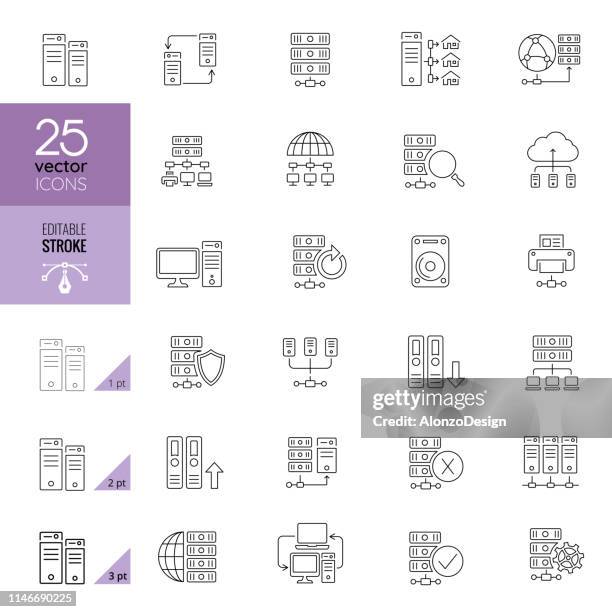 network and server icons. editable stroke. - secure act stock illustrations