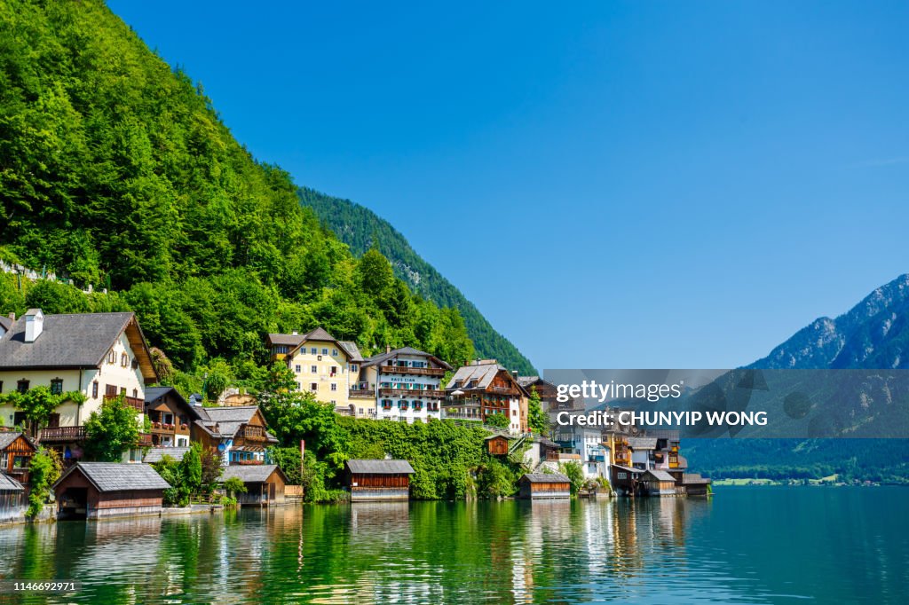 Hallstatt Village and Hallstatter See lake in Austria