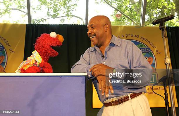 Elmo and Gordon of "Sesame Street" during Beaches Resorts Announces Partnership with "Sesame Street" in New York, NY, United States.