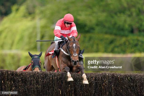 Paul Townend riding Real Steel clear the last to win The EMS Copiers Novice Handicap Chase at Punchestown Racecourse on May 03, 2019 in Naas, Ireland.