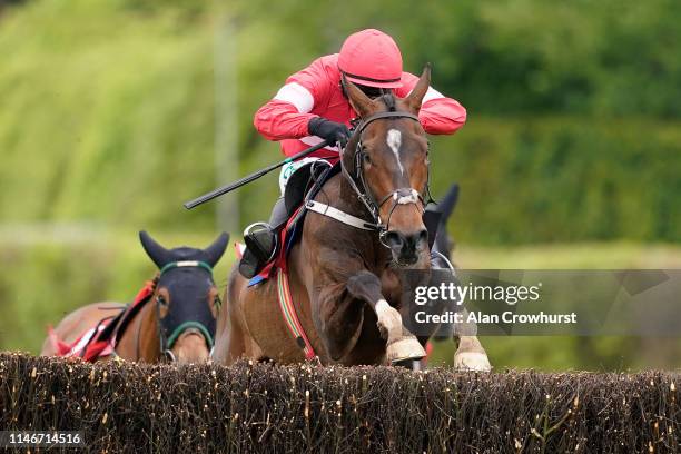 Paul Townend riding Real Steel clear the last to win The EMS Copiers Novice Handicap Chase at Punchestown Racecourse on May 03, 2019 in Naas, Ireland.