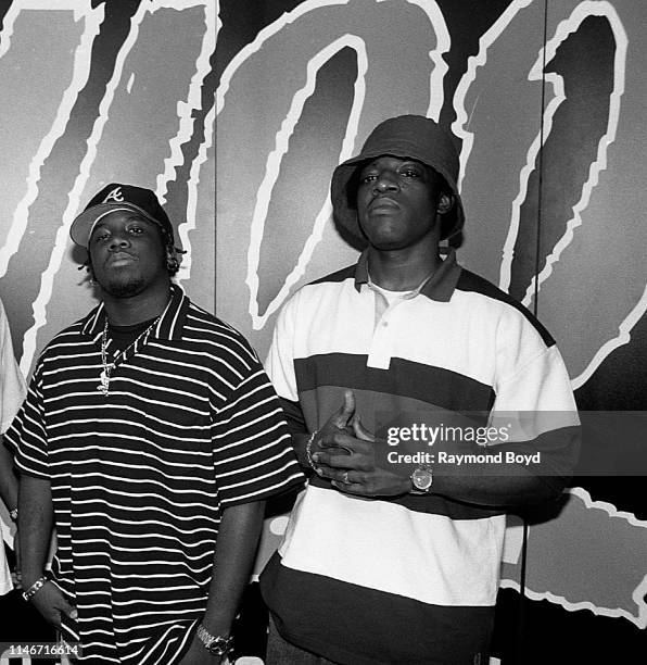 Rappers Big Boi and Andre 3000 from Outkast poses for photos backstage at the Marcus Amphitheater in Milwaukee, Wisconsin in June 1994.