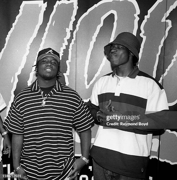 Rappers Big Boi and Andre 3000 from Outkast poses for photos backstage at the Marcus Amphitheater in Milwaukee, Wisconsin in June 1994.