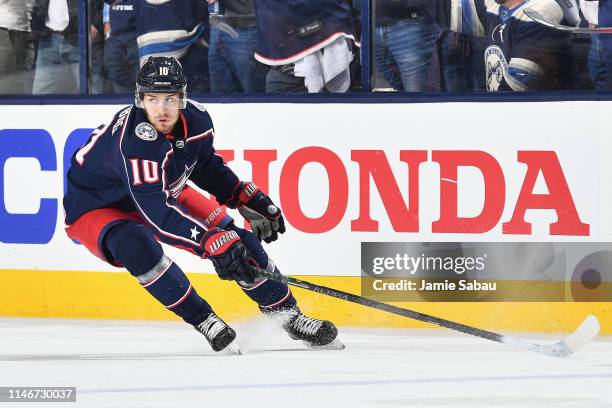 Alexander Wennberg of the Columbus Blue Jackets skates against the Boston Bruins in Game Four of the Eastern Conference Second Round during the 2019...