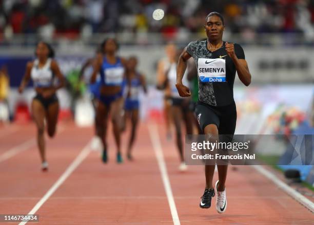 Caster Semenya of South Africa races to the line to win the Women's 800 metres during the IAAF Diamond League event at the Khalifa International...