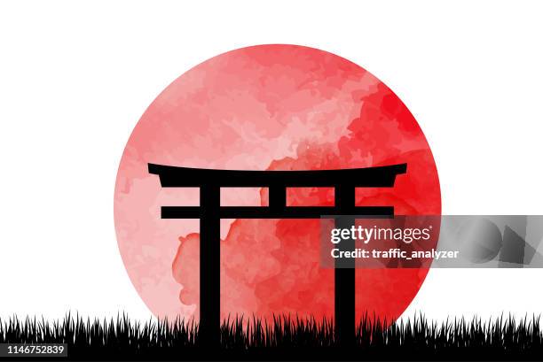 torii gates - japanese culture stock illustrations