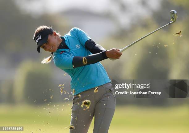 Klara Spilkova Of Czech Republic hits on the 2nd hole during the second round of the LPGA Mediheal Championship at Lake Merced Golf Club on May 03,...