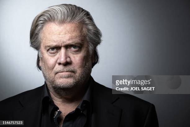Former advisor to the US president and US publicist Steve Bannon poses during a photo session in Paris on May 27, 2019.