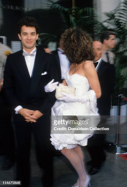 Actor Tom Hanks and his wife actress Rita Wilson at Academy Awards in March 1987 in Los Angeles, California.