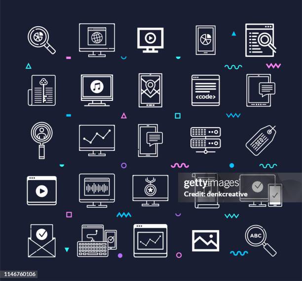 general data protection regulation line style vector icon set - gdpr stock illustrations