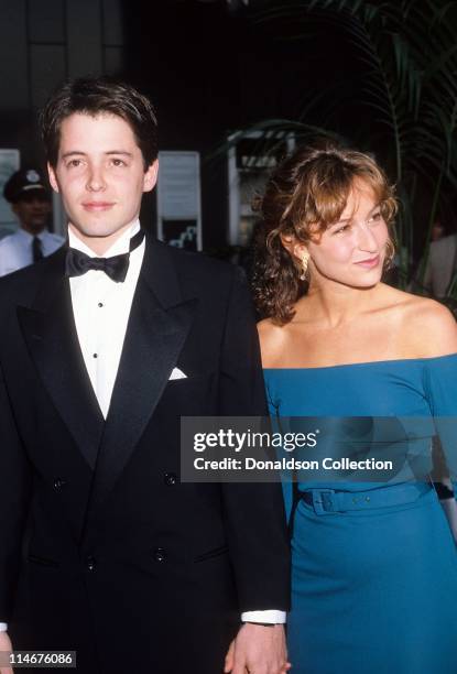 Actor Matthew Broderick and actress Jennifer Grey at Academy Awards in March 1987 in Los Angeles, California.