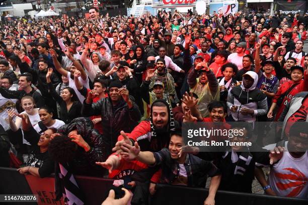 Fans of the Toronto Raptors cheer before the game between the Milwaukee Bucks in Game Six of the Eastern Conference Finals on May 25, 2019 at...
