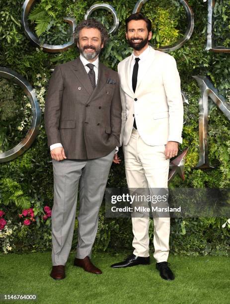 David Tennant and Michael Sheen attend the Global premiere of Amazon Original "Good Omens" at Odeon Luxe Leicester Square on May 28, 2019 in London,...