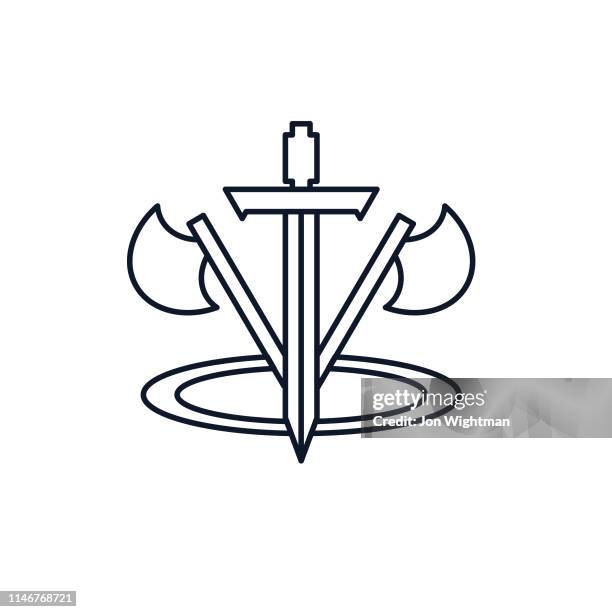 rpg, tabletop, video game icon -- warrior - axe logo stock illustrations