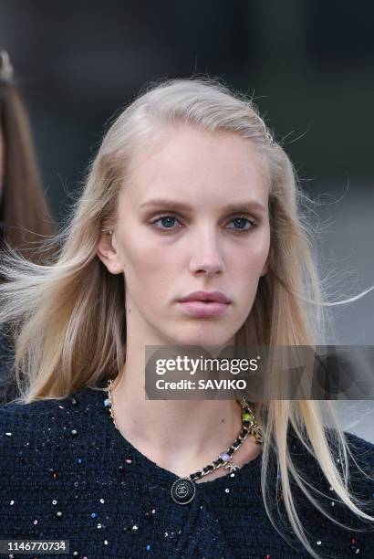 Model walks the runway during the Chanel Cruise Collection 2020 at Grand Palais on May 03, 2019 in Paris, France.