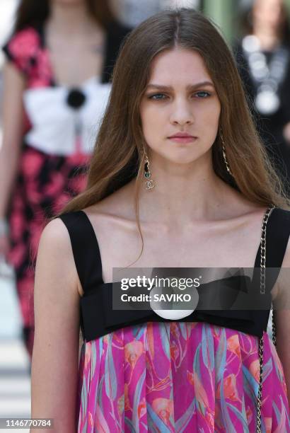 Model walks the runway during the Chanel Cruise Collection 2020 at Grand Palais on May 03, 2019 in Paris, France.