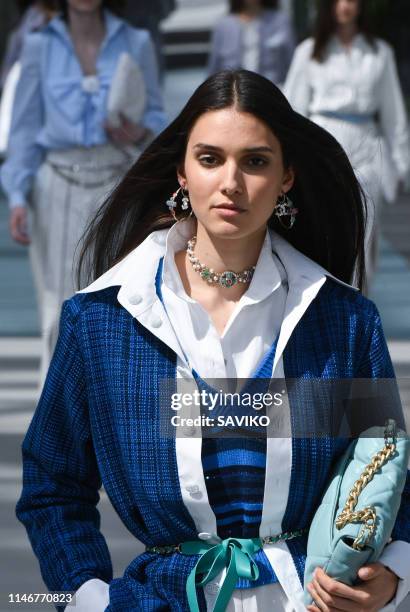 Model walks the runway during the Chanel Cruise Collection 2020 at Grand Palais on May 03, 2019 in Paris, France.