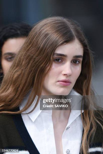 Model walks the runway during the Chanel Cruise Collection 2020 at Grand Palais on May 03, 2019 in Paris, France.